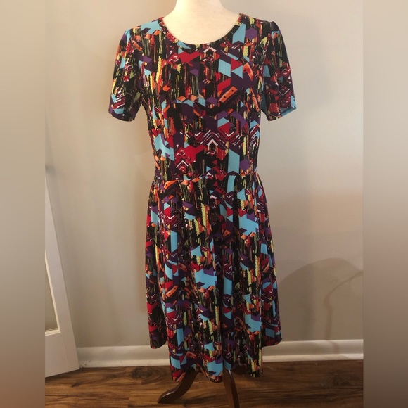 LuLaRoe Dresses & Skirts - LulaRoe Amelia dress jewel tone geometric print size XL